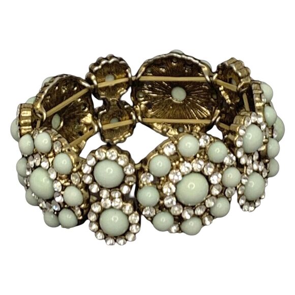 VTG Light Gray Flower Bracelet 6.5" Stretch Icy Rhinestone Formal Cottagecore - Picture 4 of 6